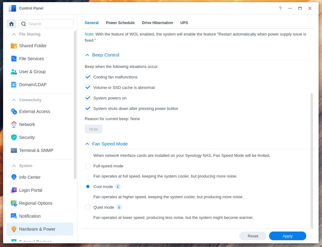 Rackstation fan speeds